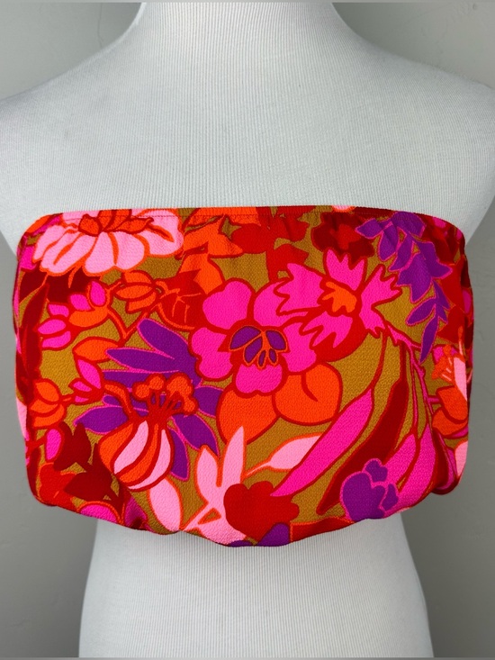 Show Me Your MuMu Tops - Show Me Your Mumu Teeny Tube Top M Floral Strapless Crop Pink Orange Purple USA